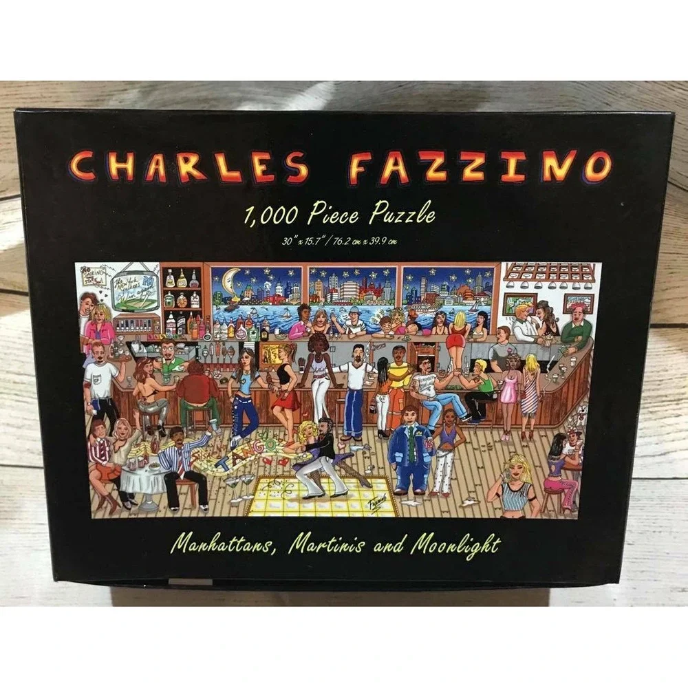 RARE Charles Fazzino Manhattan Martinis Moonlight 1000 pc Jigsaw Puzzle HTF